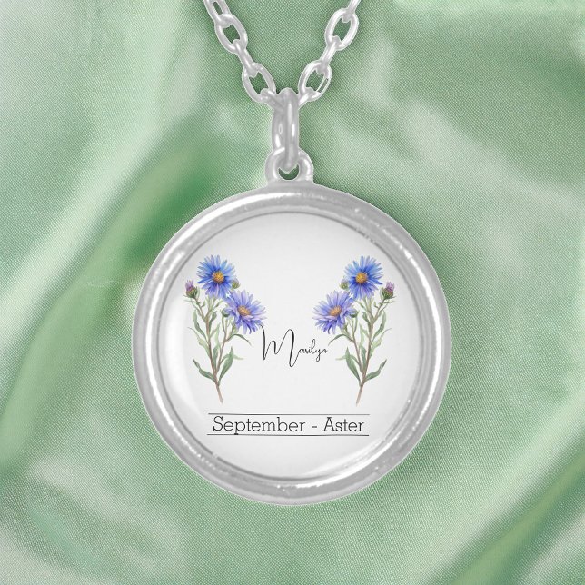 Birth Month Flower September Aster Silver Plated Necklace (Creator Uploaded)