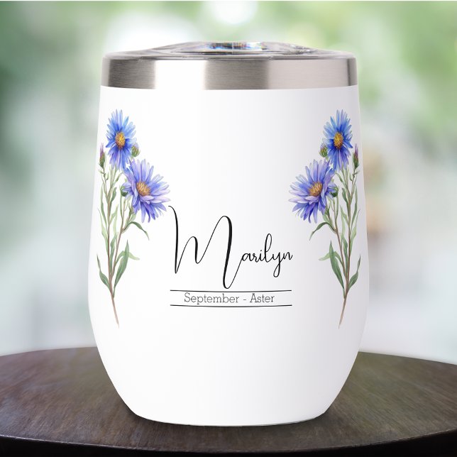 Birth Month Flower September Aster Thermal Wine Tumbler (Creator Uploaded)