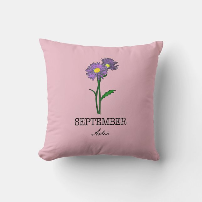 Birth Month Flower September Aster Throw Pillow (Front)