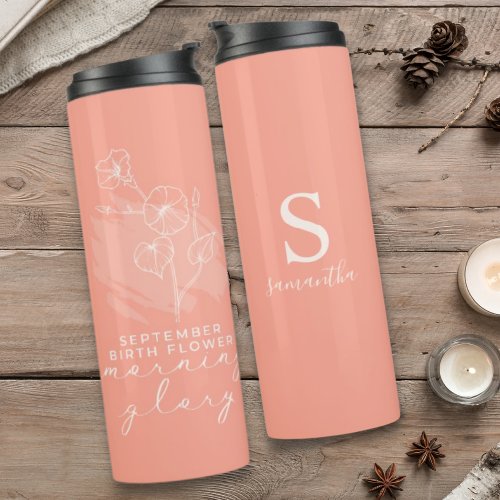 Birth Month Flower September Birthday Monogram Thermal Tumbler