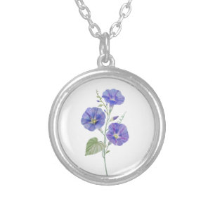 Birth Month Flower September Morning Glory Silver Plated Necklace
