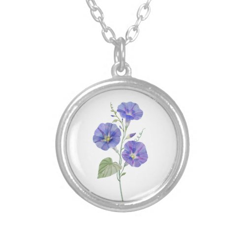 Birth Month Flower September Morning Glory Silver Plated Necklace