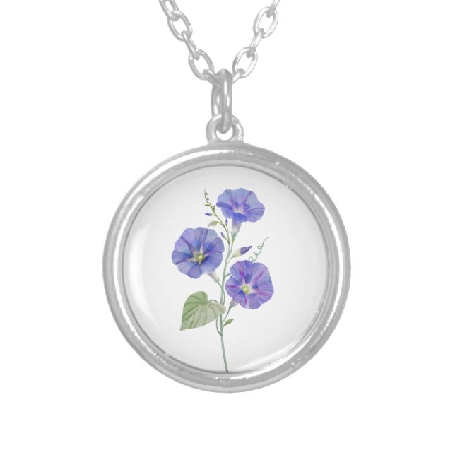 Birth Month Flower September Morning Glory Silver Plated Necklace (Front)