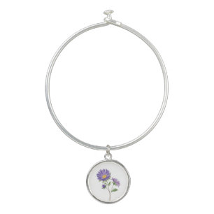 Birth Month Flower September Purple Aster Bangle Bracelet