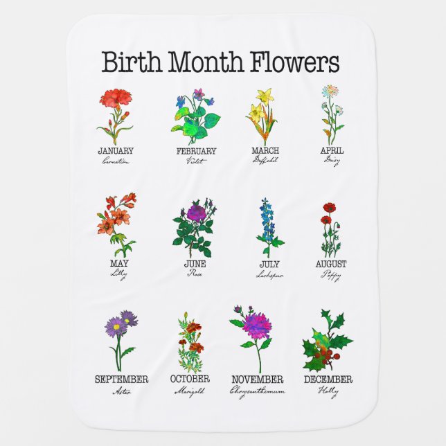 Birth Month Flowers All 12 months Baby Blanket (Front)