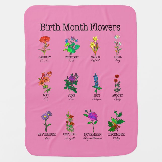 Birth Month Flowers All 12 months Baby Blanket (Front)