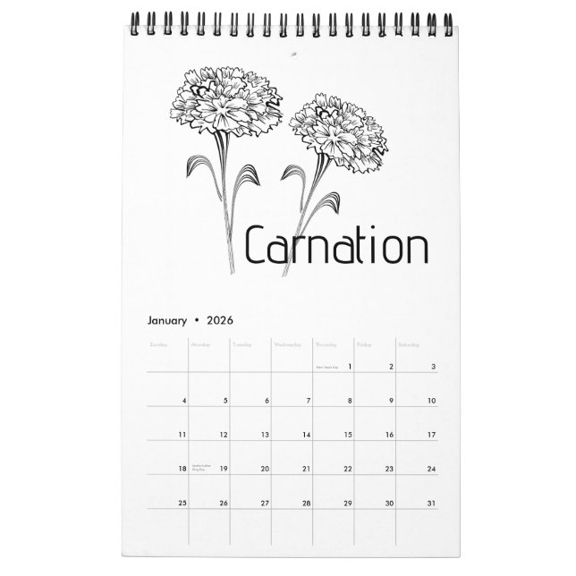 Birth Month Flowers Calendar (Jan 2026)