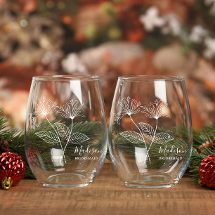 Birth Month Flowers June Honeysuckle Bridesmaid Stemless Wine Glass