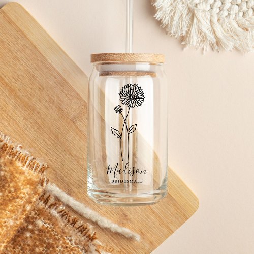 Birth Month Flowers November Chrysanthe Bridesmaid Can Glass