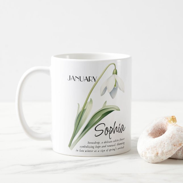  Birth Month January Flower Personalized Coffee Mug (With Donut)