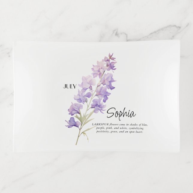 Birth Month July Flower Personalized Trinket Tray (Front)