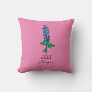Birth Month July Larkspur Flower Throw Pillow