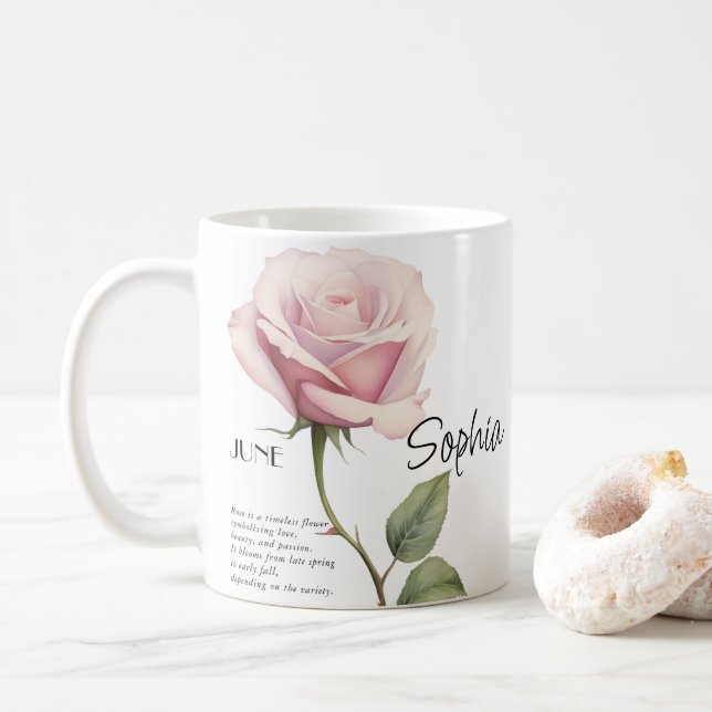  Birth Month June Flower Personalized, Coffee Mug (With Donut)