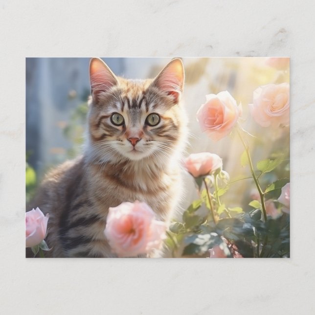 Birth Month June Roses and Cat Postcard (Front)