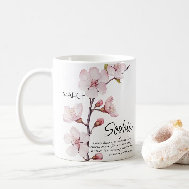 Birth Month March Flower Personalized Coffee Mug (With Donut)