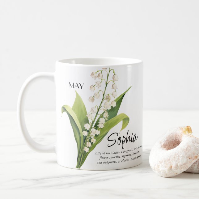  Birth Month May Flower Personalized Coffee Mug (With Donut)