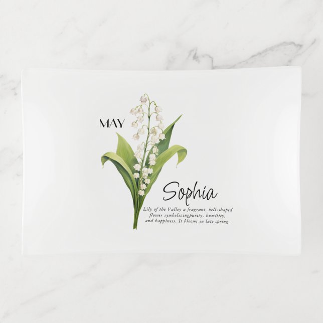  Birth Month May Flower Personalized Trinket Tray (Front)