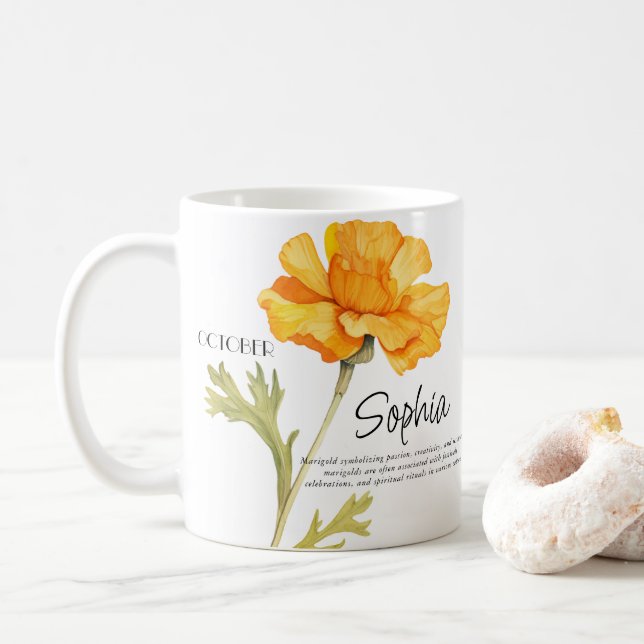 Birth Month October Flower Personalized Coffee Mug (With Donut)