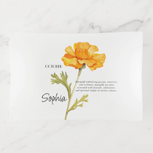  Birth Month October Flower Personalized Trinket Tray (Front)
