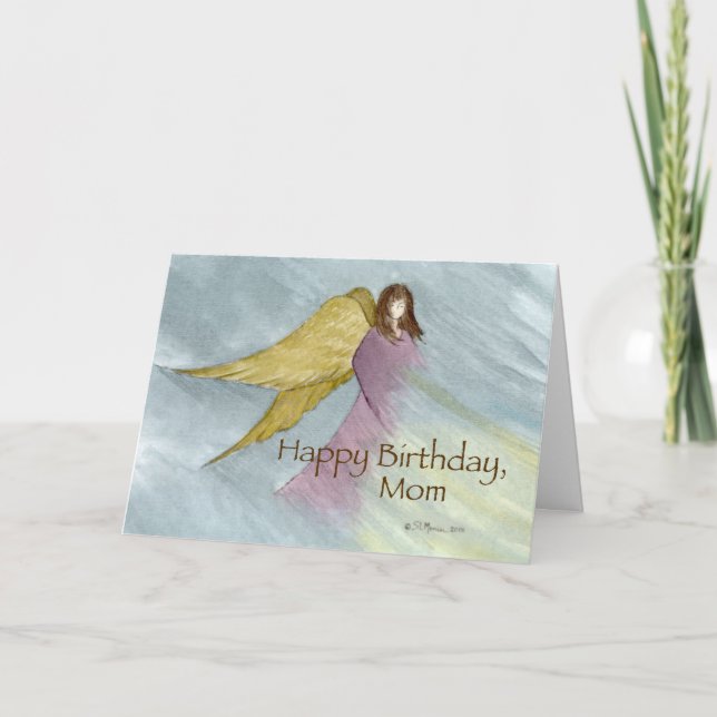 Birth Mother Angel Birthday Blue Card (Front)