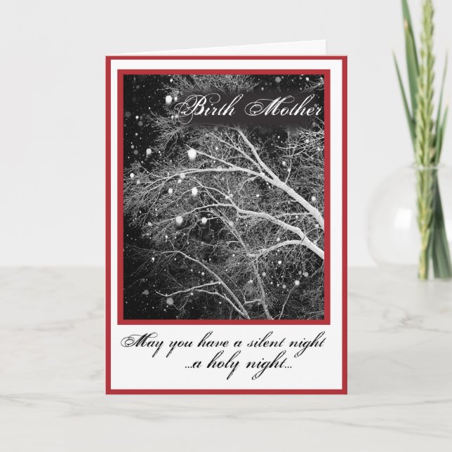 Birth Mother, Black & White Religious Christmas Si Holiday Card (Front)