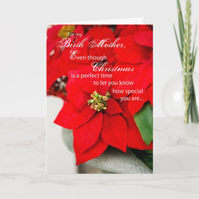 Birth Mother Poinsettia Seasons Greetings Holiday Card (Front)