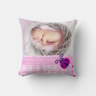 Birth newborn gift ladybug girls pink pillow