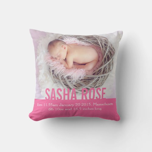 Birth newborn gift pink birth details pillow