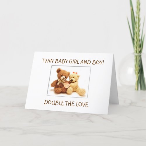 BIRTH OF BABY GIRL AND BABY BOY TWINS CARD