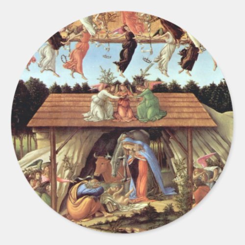 Birth of Christ by Botticelli Christmas Nativity Classic Round Sticker