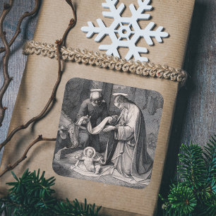 Birth of Christ Christian Christmas Nativity Scene Square Sticker
