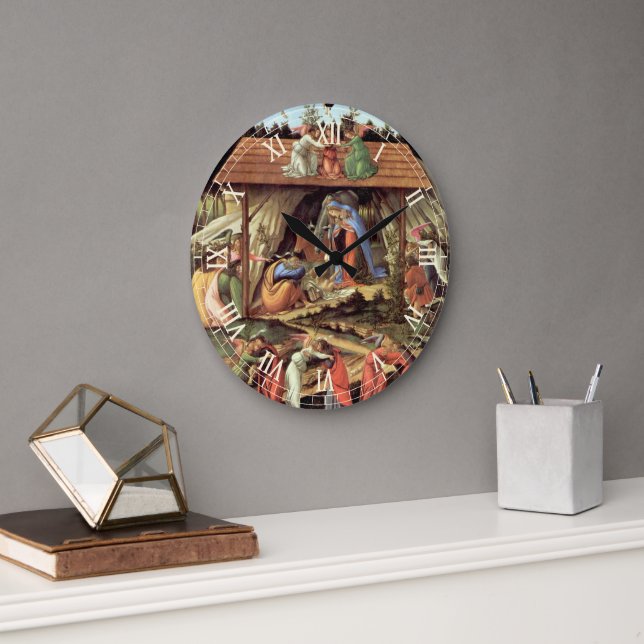 Birth of Christ, Mystical Nativity by Botticelli Large Clock (Office)