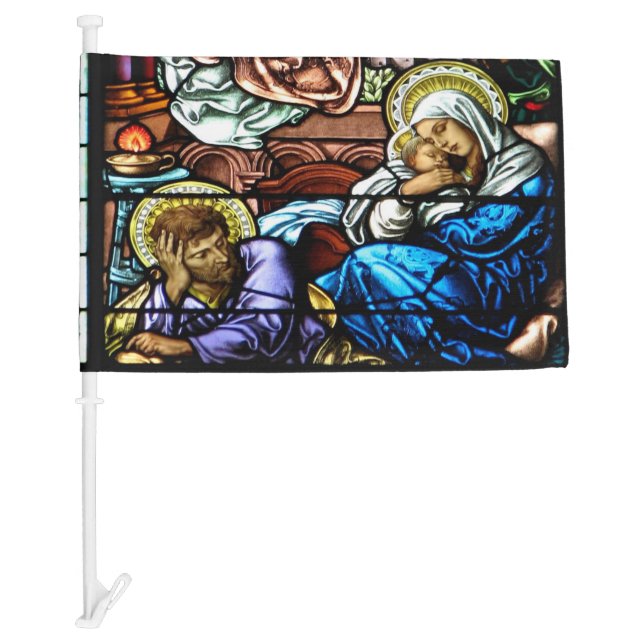 Birth of Jesus Stained Glass Window Car Flag (Front)