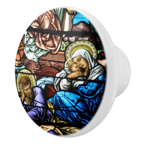 Birth of Jesus Stained Glass Window Ceramic Knob