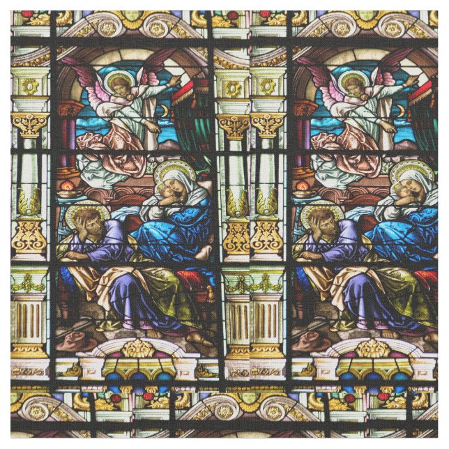 Birth of Jesus Stained Glass Window Fabric (Close Up)