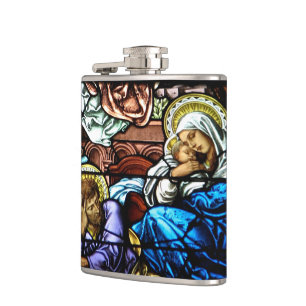 Birth of Jesus Stained Glass Window Hip Flask