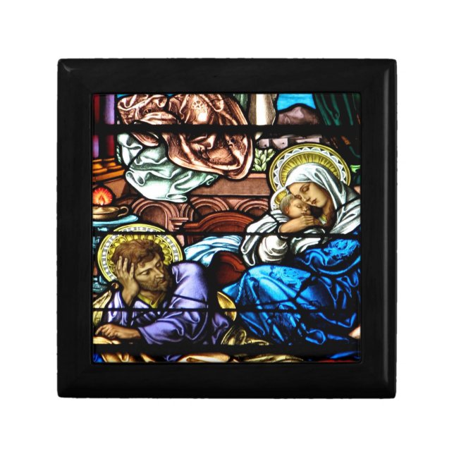 Birth of Jesus Stained Glass Window Jewelry Box (Front)