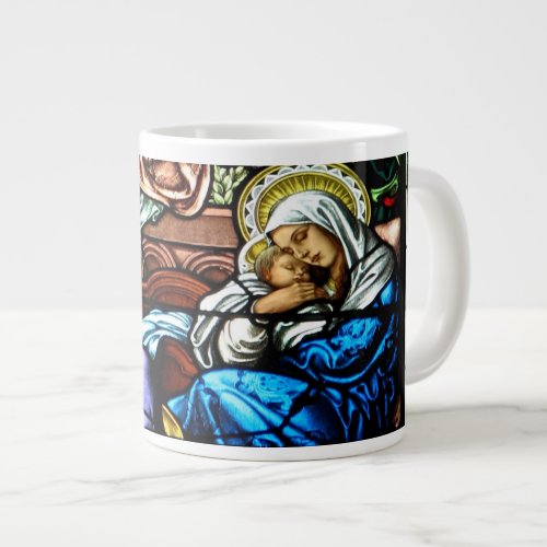 Birth of Jesus Stained Glass Window Large Coffee Mug