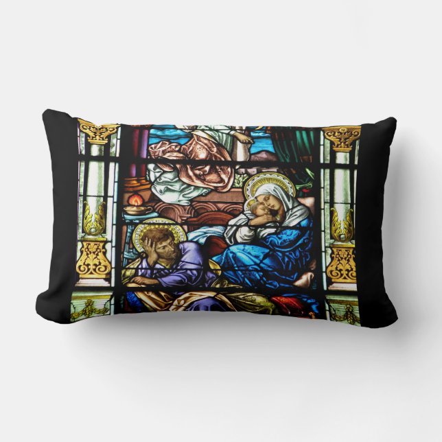 Birth of Jesus Stained Glass Window Lumbar Pillow (Front)