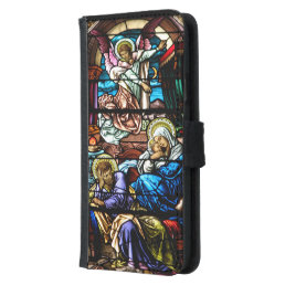 Birth of Jesus Stained Glass Window Wallet Phone Case For Samsung Galaxy S5