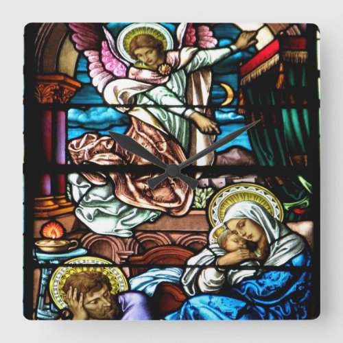 Birth of Jesus Stained Glass Window Square Wall Clock