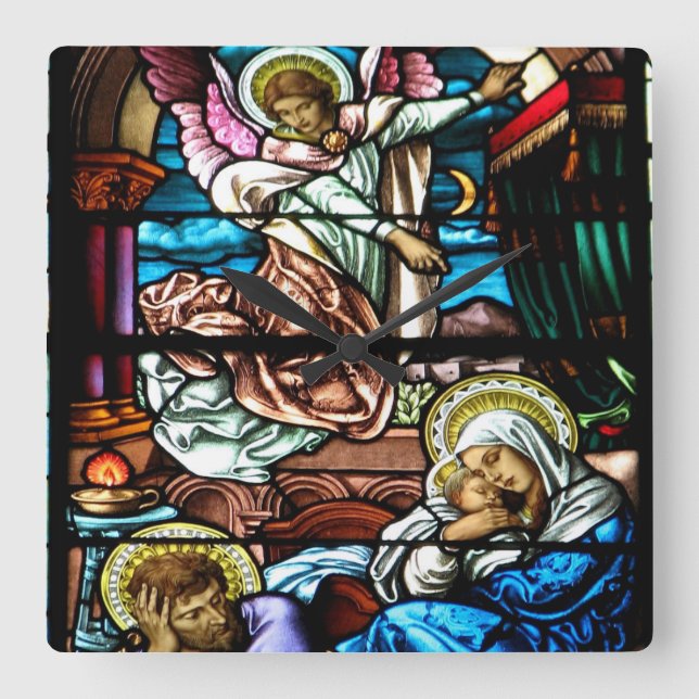Birth of Jesus Stained Glass Window Square Wall Clock (Front)