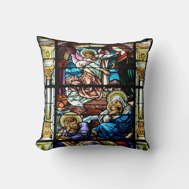 Birth of Jesus Stained Glass Window Throw Pillow (Front)
