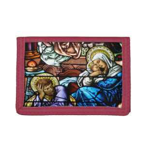 Birth of Jesus Stained Glass Window Trifold Wallet