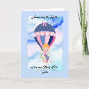 Birth of New Baby Girl with Hot Air Balloon Card