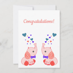 Birth of Twins, Pink Baby Elephant congratulations