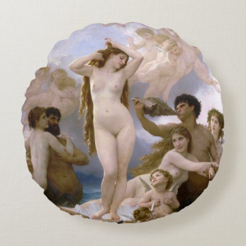 Birth of Venus by William_Adolphe Bouguereau Round Pillow