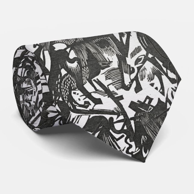 Birth of Wolves – Expressionist Noir Neck Tie (Rolled)
