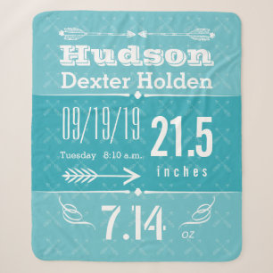 Birth Record Baby Boy Birth Stats Teal Blue Sherpa Blanket