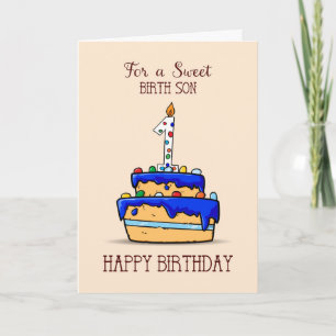 Birth Son 1st Birthday, 1 on Sweet Blue Cake Card